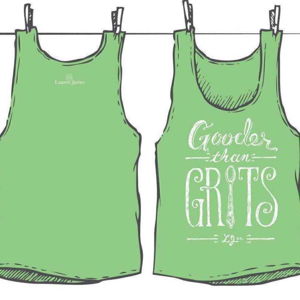 GOODER THAN GRITS TANK TOP IN STEM GREEN BY LAUREN